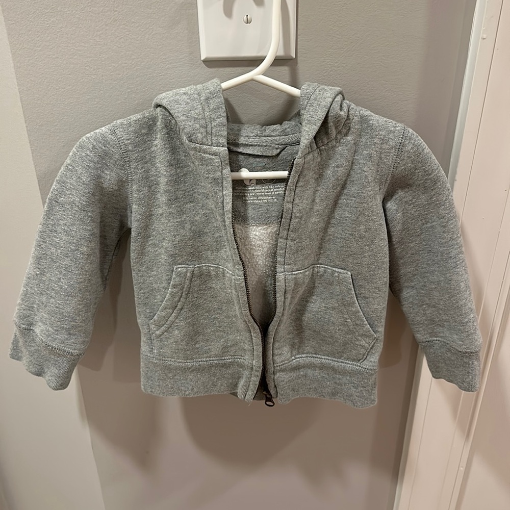 Primary Baby Zip Hoodie in Gray with Fleece Lining 12-18 months